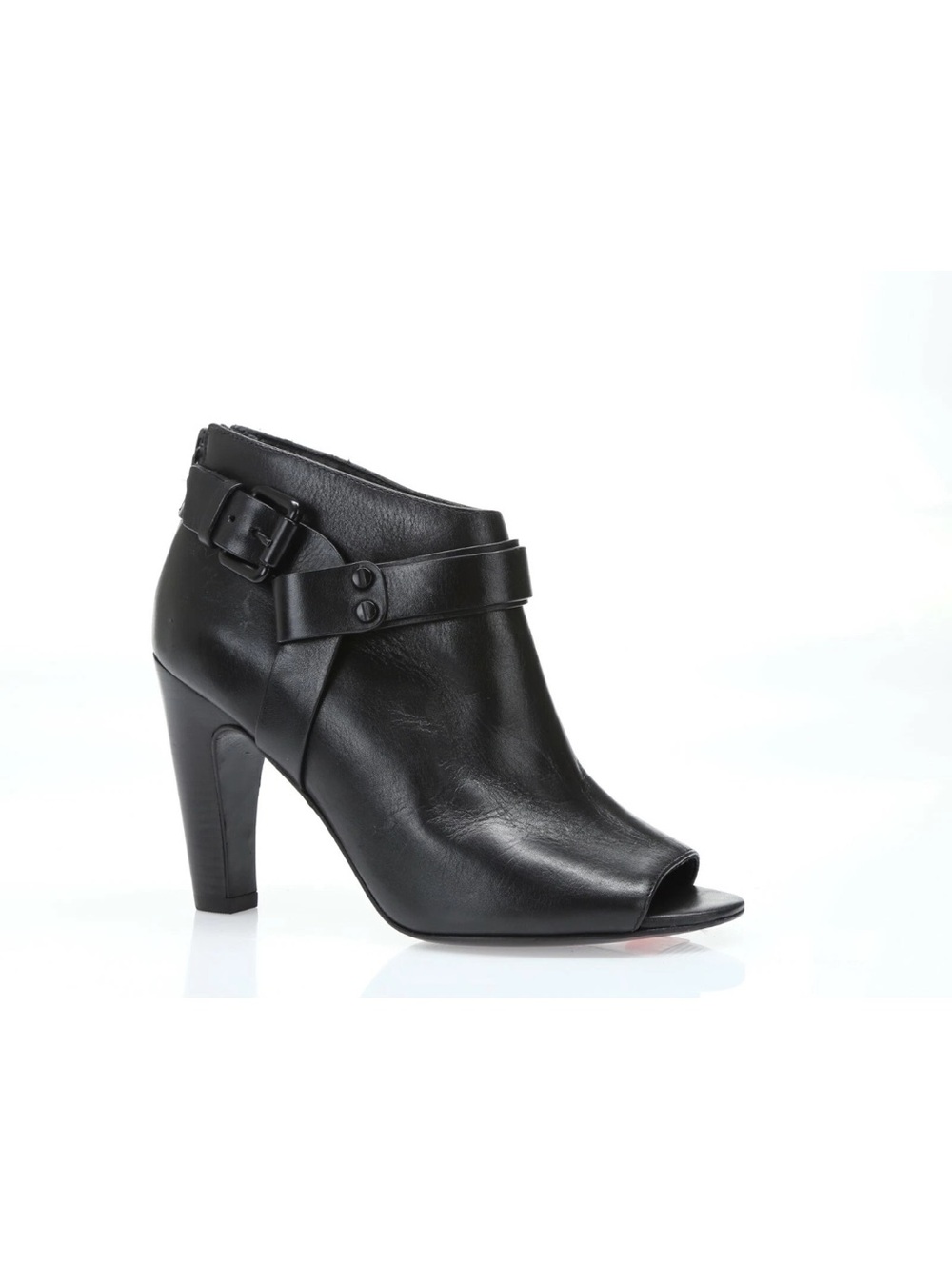 Vince VC Black Leather Ankle Booties Buckle  Peep-Toe Detail Made in Brazil - Picture 4 of 6